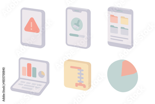 Smartphone Storage Management Icons. Isometric vector illustration set Basic smartphone storage cleanup and management: storage