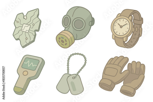 Post-Apocalyptic Relic Trade. Isometric vector illustration set Post-apocalyptic relic identification and trading: decrypted tech