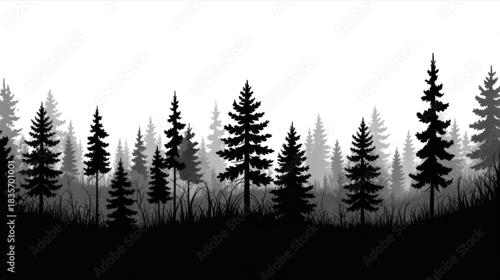 Obraz premium HD Treeline on White Background. silhouette concept 