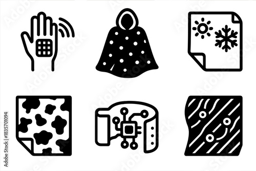 Programmable Matter Icons. Line style icons of Programmable Matter: smart skin interface, active cloak layer, environmental