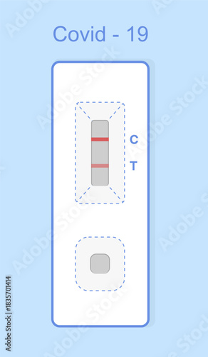 Flat realistic illustration of Covid rapid home test.