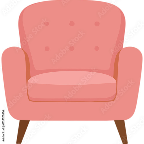 A Comfortable Coral Pink Accent Chair with Tufted Back and Wooden Legs a Cozy Seating Option for Any Room