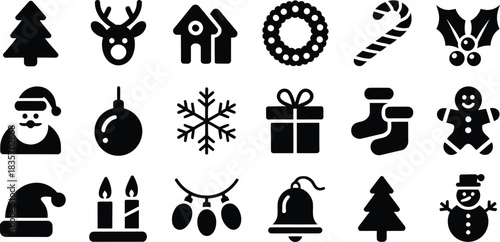 Collection of christmas holiday icon set isolated on.