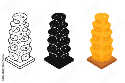 Mycelium Tower Styles. Architectural model of mycelium tower with visible spore-like texture and growth, first in line style with