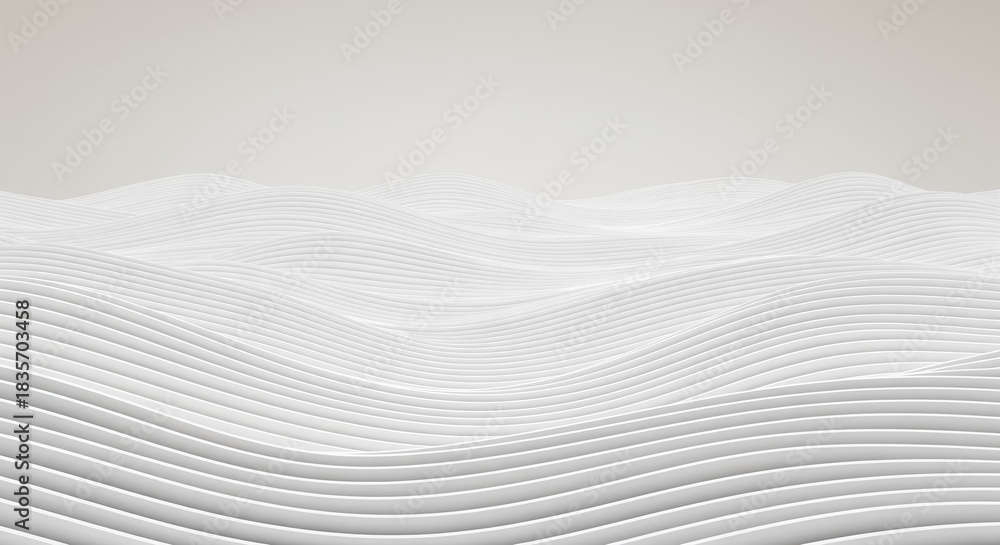 Obraz premium White flowing waves create a smooth abstract pattern. The clean lines form gentle curves across the surface. Perfect for modern backgrounds, elegant designs, or minimalist presentations.