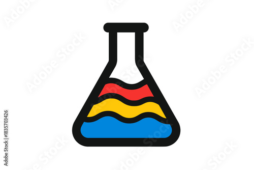 Colorful Laboratory Flask. Solid style icon of a laboratory flask with colorful liquids inside, representing congener retention in