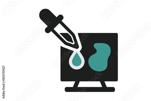 Pipette Artistry. Solid style icon of a pipette dripping colored liquid onto a canvas, representing congener retention in art,