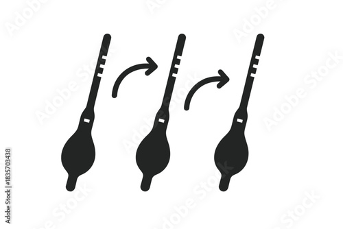 Hydrometer Dance Motion. Solid style icon of multiple hydrometers in a sequence showing motion, representing proofing hydrometer