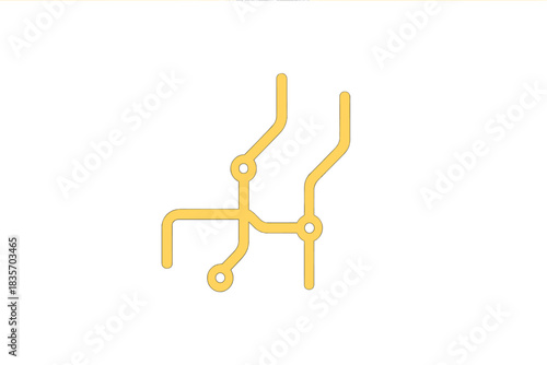 Glowing Underground Routes. Solid style icon of a stylized map with glowing underground routes, representing subcutaneous city map