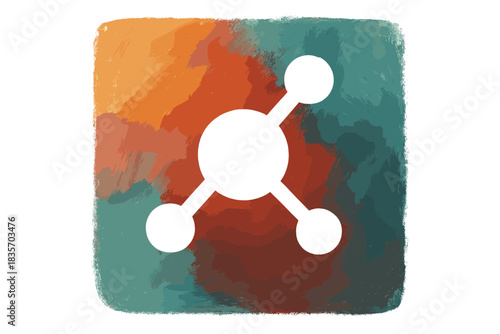 Molecular Art Integration. Solid style icon of a molecular structure integrated into an abstract painting, representing congener