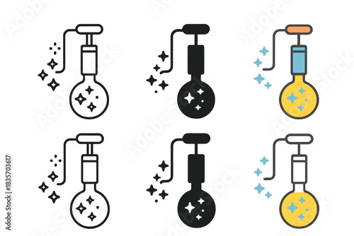 Dream Particle Collector. Pneumatic apparatus drawing luminous dream particles into collection bulb, clean geometric minimal icon,