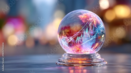 Wallpaper Mural Enchanting Financial Prediction Orb with Semi-Transparent Holographic Chart, Displaying Stock Market Trends and Investment Forecasts with a Mystical Glow in Cinematic Lighting Torontodigital.ca