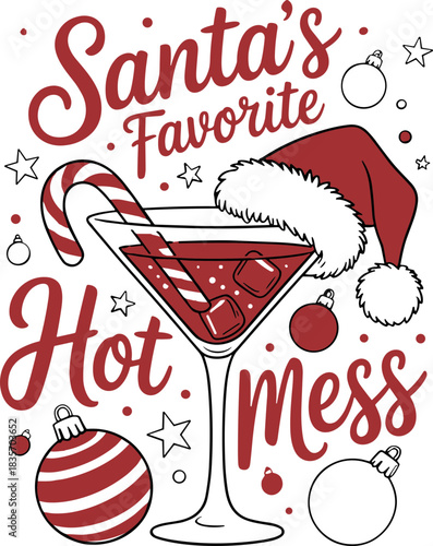 Santa’s Favourite Hot Mess SVG, Red Coquette Fun Xmas PNG, Christmas Sublimation SVG