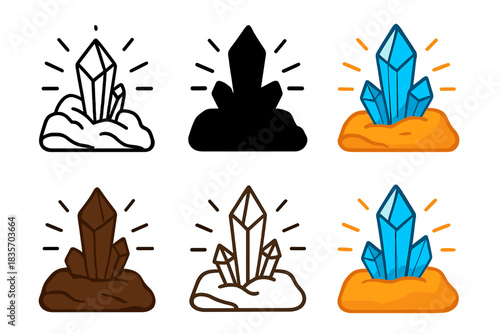 Radiant Quartz Design. Quartz crystal embedded in rock with radiant pulse lines, abstract minimal vector design, first in line