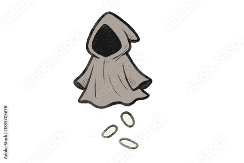 Floating Silent Cloak. Cute doodle silent cloak floating above the ground, leaving only faint glowing footprints in its wake, No