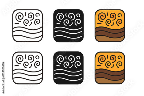 Archaeal Patterns Icons. Layered microbial mat with archaeal colonies forming patterns, minimal vector icon, first in line style