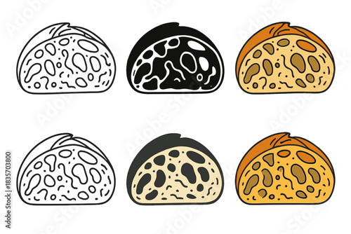 Artistic Bread Cross-Sections. Sliced boule revealing irregular crumb chambers and crust contrast, expressing the natural