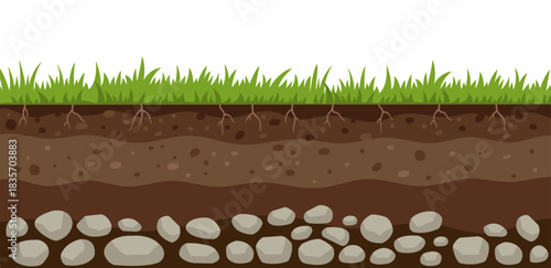Illustration of soil ground with textured layers and organic details. Useful for educational materials, ecology themes, gardening concepts, environmental designs, and scientific projects.