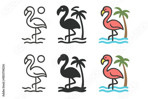 Tropical Flamingo Icons. Flamingo Lake Leg, clean modern icon reflecting serenity and tropical light in balanced form, first in