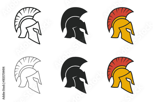 Roman Helmet Designs. Roman-style helmet with feathered crest and sharp cheek guards, minimal heroic design, first in line style