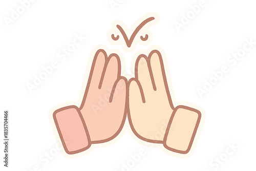Playful High-Five Illustration. Two hands giving a high-five with tiny smiling motion lines forming a checkmark, rounded friendly