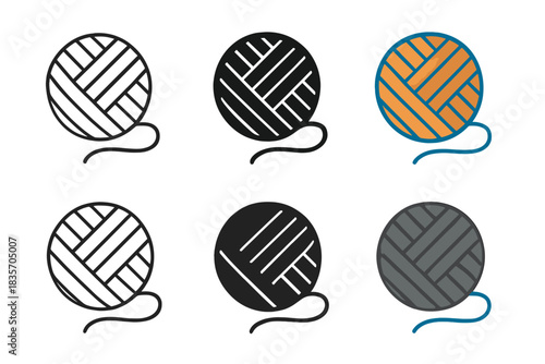 Colorful Knit Patterns. Wool Thread Knit first in line style with thin outline, second in solid style filled shape, third in flat