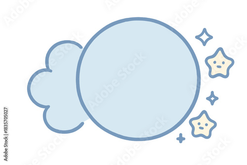 Playful Exhaling Doodle. A playful exhalation represented by a smooth outgoing circle with tiny smiling sparkles, soft rounded