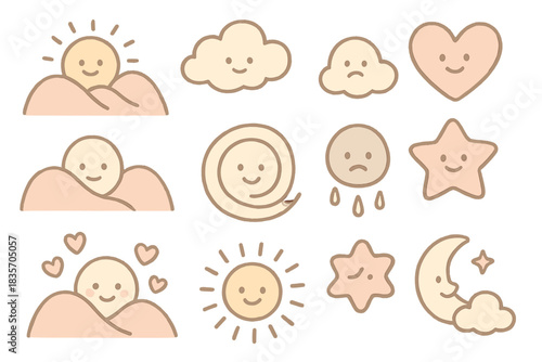 Playful Emotional Landscapes. A playful legend for "unspoken feeling" landscapes with tiny smiling icons, soft rounded doodle