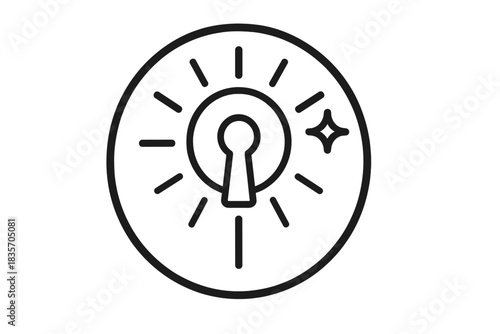 Line Style Key Icon. Line style vector icons of keytrace daylight token: traced key slit, smooth gap line, daylight orb form,