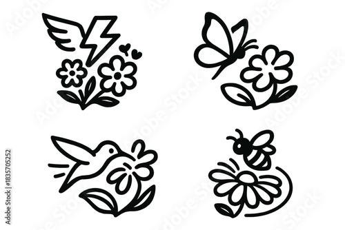 Petal Visitors. Icons for: a winged flash brushing floral edges, a slender flier skimming petal tips, a quick mover gliding along