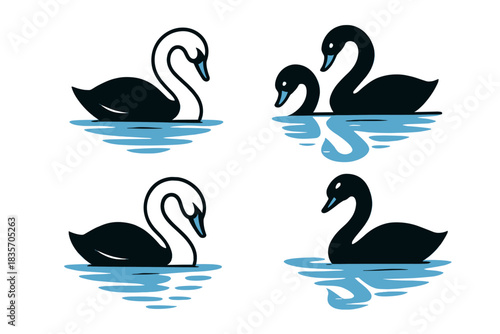 Swan's Reflective Moment. Icons for: a swan leaning toward glassy stillness, a pale neck bending over bright water, a calm bird