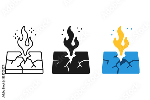 Cracked Permafrost Methane Release. Permafrost ground cracking open releasing glowing methane plumes into cold air, first in line