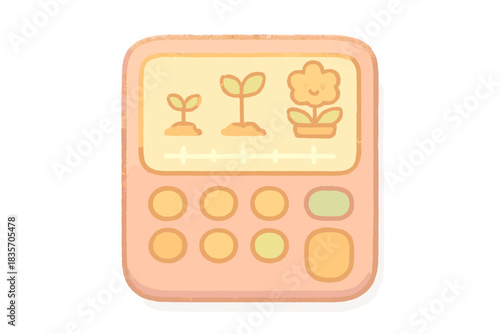 Joyful Plant Timeline. A tiny "growth timeline" calculator with joyful plant icons and glowing measurement marks, cozy pastel