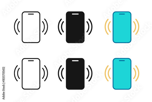 Vibrant Phone Waves. Mobile phone with semi-transparent vibration waves and faint aura, surreal minimal vector, first in line