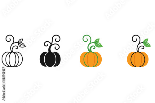 Elegant Pumpkin Vine Design. Twisting pumpkin vine with fine leaf accents, elegant minimalist vector icon, first in line style