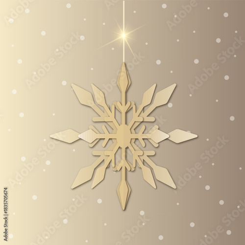 Golden snowflake on a gradient background in brown tones.
