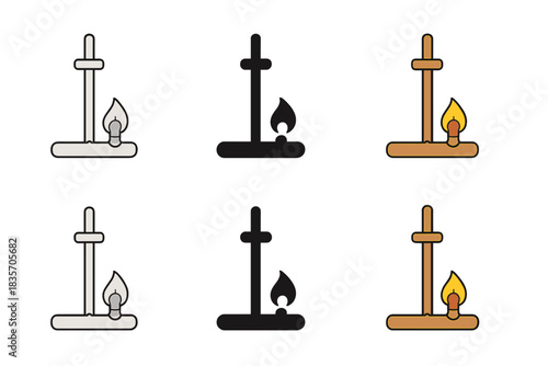 Fire-Starting Icons. Fire-starting spindle and base board with glowing ember, clean geometric minimal icon, first in line style