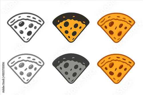 Pizza Crust Styles. Close-up of pizza crust with baked texture and charred spots, simple minimal vector icon, first in line style