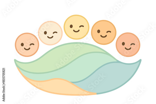 Adorable Wave Meter. A cute "wave reading" skill level indicator with winking markers, soft harmonious pastel palette, No text, No