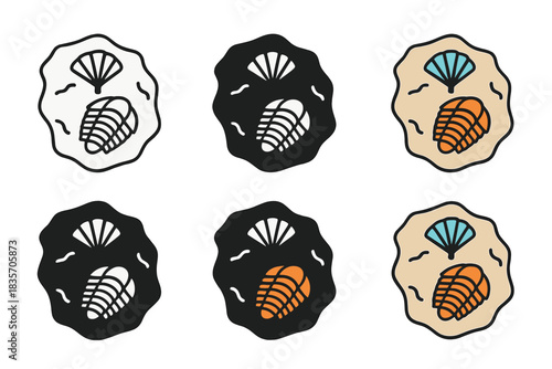 Ancient Marine Fossils Icon. Cambrian rock fragment with preserved ancient marine organisms, clean minimal vector icon, first in