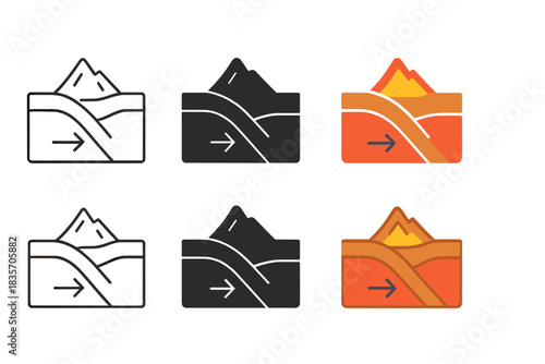 Tectonic Plate Dynamics. Cross-section showing tectonic plate collision and subduction zones, clean minimal vector icon, first in