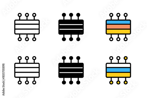 Colorful Memory Module. Liquid crystal memory module with layered color bands and circuitry, simple minimal vector icon, first in