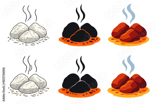 Glowing Peat Embers. Close-up of glowing peat embers releasing faint blue smoke, clean organic composition evoking quiet evening