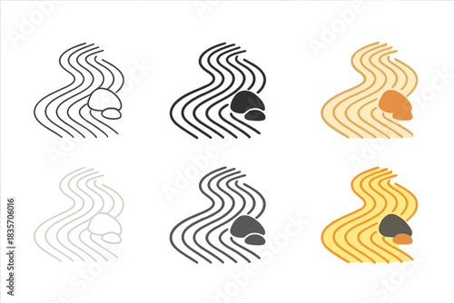 Zen Garden Artistry. Parallel raked sand lines flowing gently around two stones, elegant asymmetry inspired by karesansui