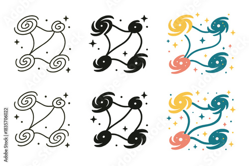 Cosmic Web Structures. Galaxy nodes connected by thin web strands curving through cosmic void, symbolic of hidden structure and