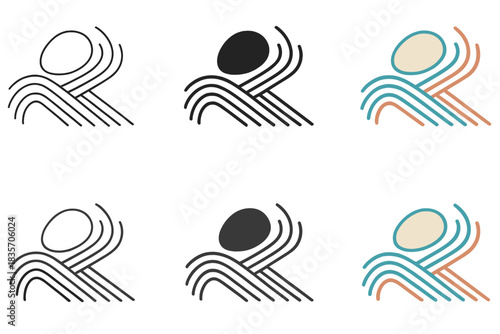 Zen Pattern Harmony. Abstract zen pattern merging curved and straight raked lines around a single stone, visual meditation in