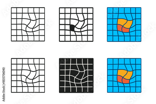 Abstract Grid Distortion. Minimalist grid pattern with looped distortion in center, abstract visualization of defect curvature in