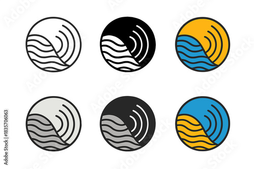 Abstract Dune Emblem. Abstract circular emblem merging dune ripple pattern and magnetic field lines, symbolizing balance of matter