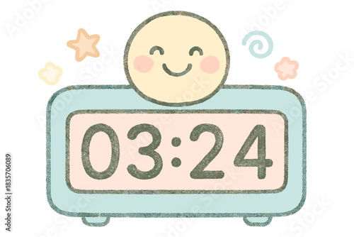 Cheerful Digital Detox Timer. A cheerful "digital detox" countdown timer with a smiling face, soft pastel doodle style, No text,