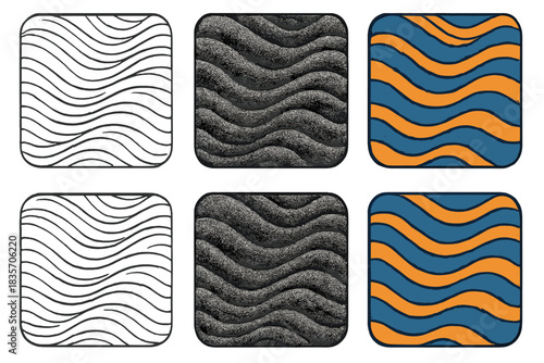 Iron Sand Waves. Close-up of iron sand grains forming wavelike ridges, subtle reflective highlights and organic repetition, first